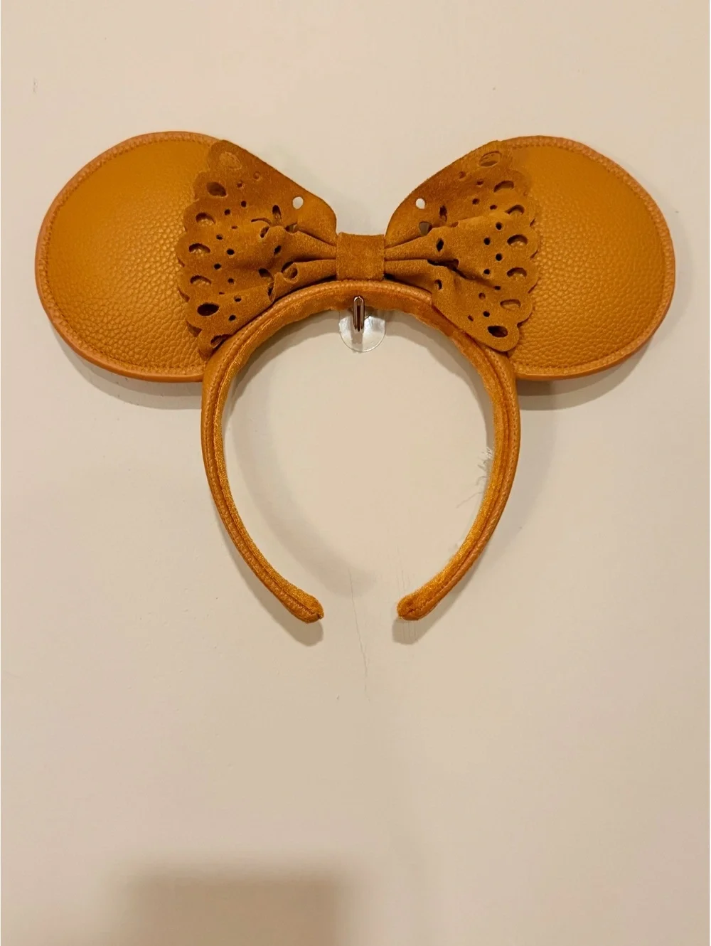 Brown Faux Leather Minnie Mouse Ears Headband with Bow